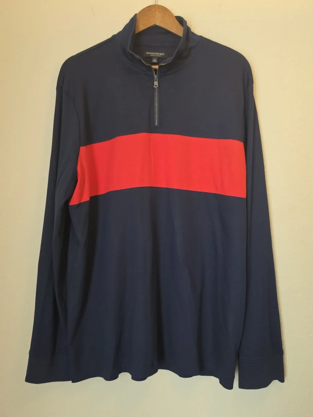 Banana Republic Luxury Touch 1/4 Zip‎ Mens XL Navy Blue Red Colorblock Nautical
